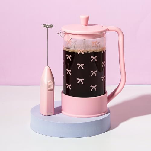Paris Hilton Bow Design French Press And Frother Coffee Set Includes A Pink
