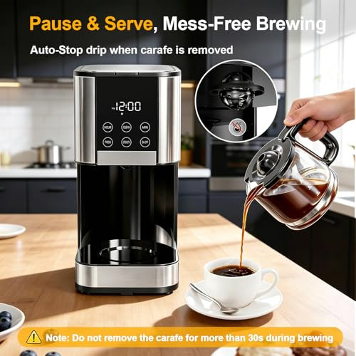 Horavie Programmable Drip Coffee Maker Adjustable Brew Strength Pause and Serve Heat 10 Cup Stainless Steel
