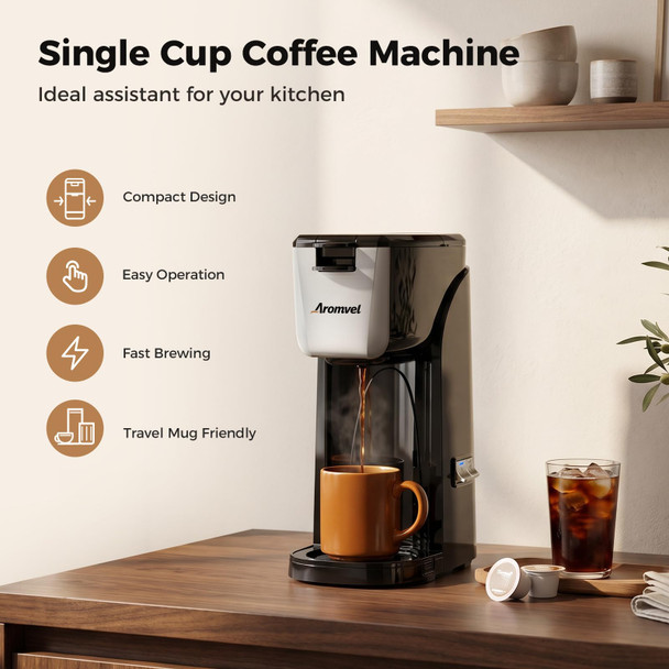Aromvel 2In1 Single Serve Coffee Maker For K Cup Pods and Ground 14 Oz Silver