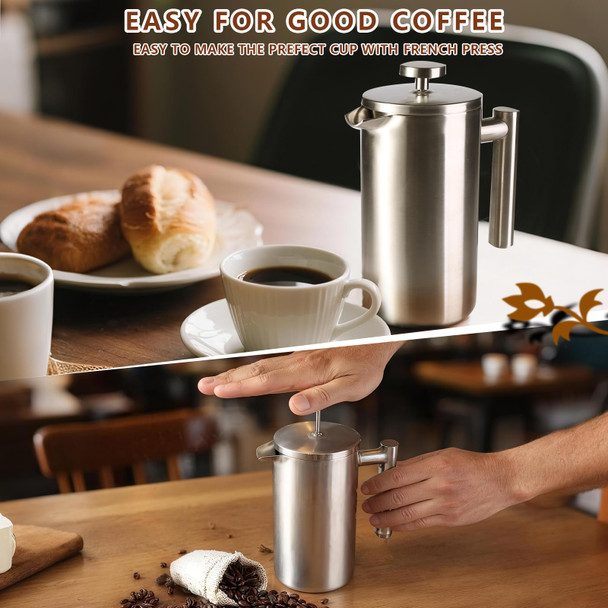Agckuzt French Press Full Stainless Steel French Press Coffee Maker Upgrated DoubleWalled 34 Oz Stainless Steel