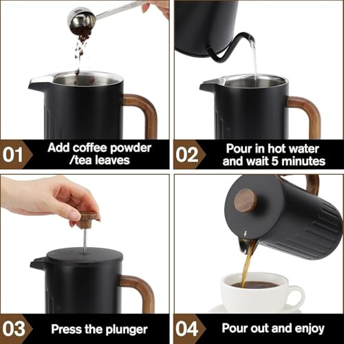 Rorence French Press Coffee Maker Double Wall Stainless Steel Coffee Press With 34 Oz Stainless Steel
