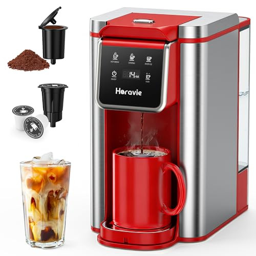 Horavie Single Serve Coffee Maker For KCup Pod And Grounds Hot and 14Oz Stainless Steel