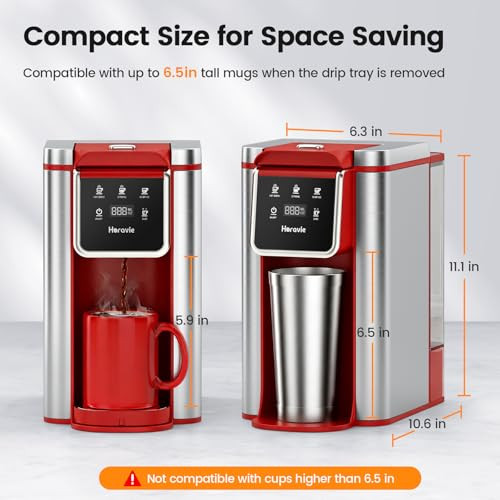 Horavie Single Serve Coffee Maker For KCup Pod And Grounds Hot and 14Oz Stainless Steel