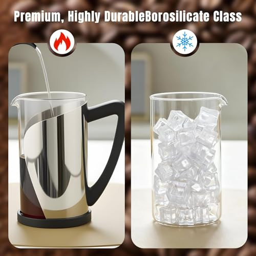 Kyz French Press Coffee Maker 304 Stainless Steel With 4 Level Filter 20Oz Stainless Steel