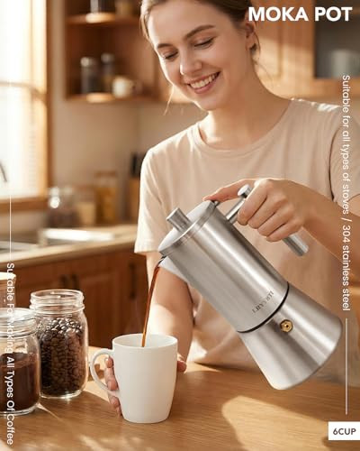 Lryybti Moka Pot Stainless Steel / Stovetop Espresso Maker Cuban And Italian 6Cup Stainless Steel