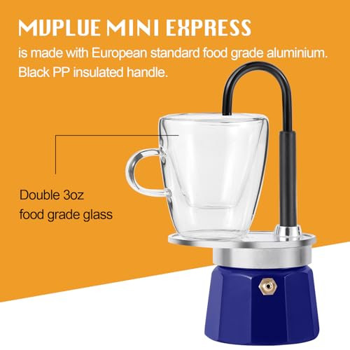 Mvplue Mini Express Swiss Single Tube Moka Pot Aluminum Blue'moka Set Includes 3Oz Blue