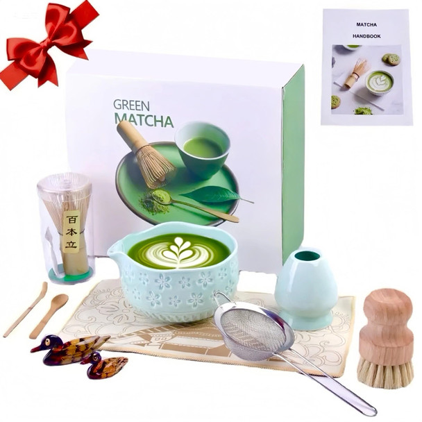 Zpaio Matcha Whisk Set Matcha Kit For Ceremony Matcha Bowl With Spout 10 Pcs Green