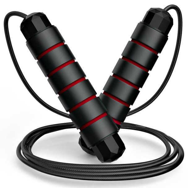 Loocio Jump Rope Tangle-Free Rapid Speed Jumping Rope Cable with Ball Bearings for Women Men and Kids Adjustable Steel Jump Rope with Foam Handles for Home Gym Exercise Fitness Workout Equipment & Slim Body