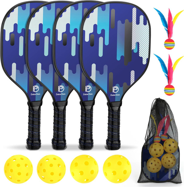 DULCE DOM Pickleball Paddles Set of 2/4 - USAPA Approved, 4 Indoor Outdoor Pickleball Balls, Fiberglass Surface Paddle Racket with Cover Bag, Ideal Training Equipment  for Men & Women