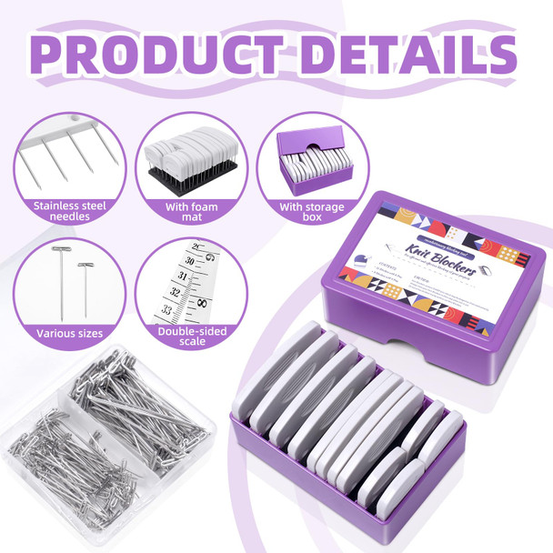 Tatiwoo 130 Pcs Knit Blockers Kits Blocking Knit Combs Pins Set For Knitting Knitting Tools Knitter Crochet With Flexible Tape Measure Ruler Silver TPins For Sewing Lace Or Needlework Projects Device