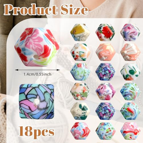 Hjzhii 18 Pcs Knitting Needle Stoppers Knitting Needle Point Protectors Hexagon Cute Print Knitting Needles Caps Silicone Stitch Holders Needles Tip Stoppers For Knittings Craft Diy