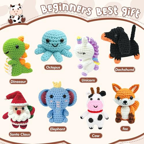 Aztwmys 8Pcs Crochet Kit For Beginners Great Christmas For Crochet Lovers Diy Craft For Adults And Kids Crocheting Animal Kits With Step By Step Videos Yarn Crochet Hook Birthday Holiday
