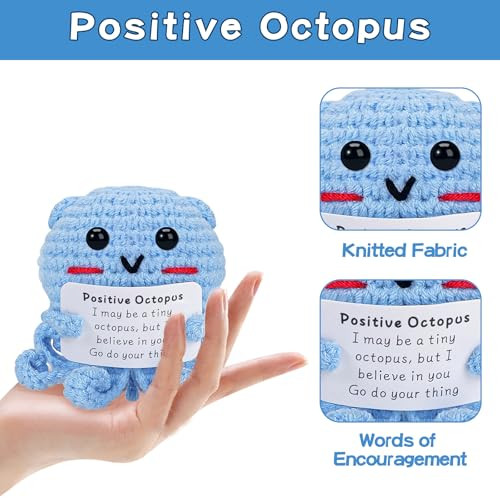 Hoedia Handmade Emotional Pickle Emotional Cucumber Crochet Doll Inspirational Gifts With Cards Cute Knitted Funny Support Pickle Potato Friend Birthday Positive Octopus