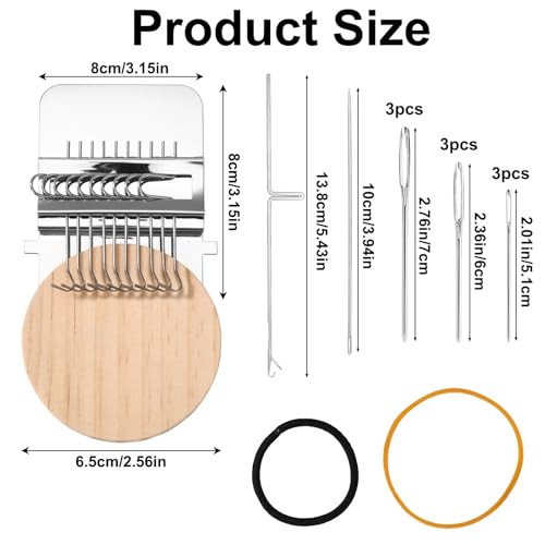 Fukaisu Mini Loom Machine Kit Includes 1 Darning Loom 8 Elastic Rubber Bands 9 Extra Knitting Needles 2 Crochet Hooks and 1 Needle Case For Clothes Jeans Coat Socks Repair