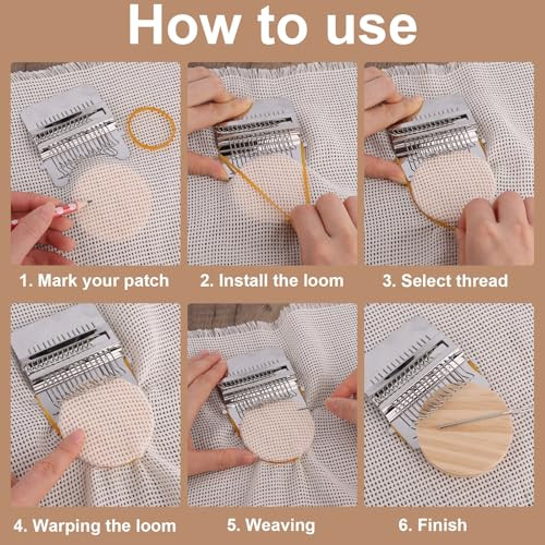 Fukaisu Mini Loom Machine Kit Includes 1 Darning Loom 8 Elastic Rubber Bands 9 Extra Knitting Needles 2 Crochet Hooks and 1 Needle Case For Clothes Jeans Coat Socks Repair