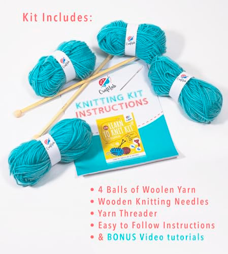 Craftlab Knitting Kit Beginner Knitting Supplies With Wool Yarn Needles Instructions Diy