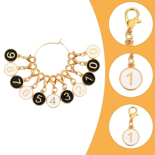 Qfwdfctrenz 20Pcs Number 09 Stitch Markers Flat Round Number Stitch Marker With Lobster Clasp Alloy Crochet Knit Locking Removable Clip On Charms For Knitting Weaving Sewing Diy Jewelry Making Black And White