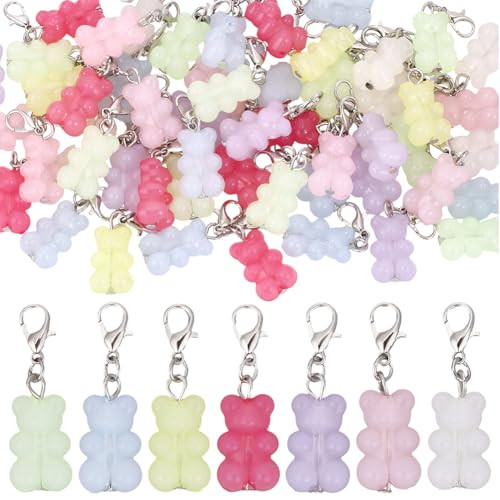 Craftymelody 60Pcs Bear Stitch Markers Charms Acrylic Pendant Decorations Alloy Lobster Claw Clasps Charms Knitting Crochet Notions Clip On For Weaving Sewing Bag Ornaments Jewelry Making