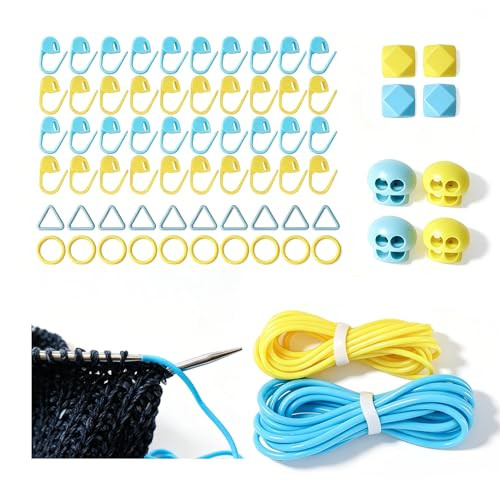 Rysuozi Knitting Barber Cords 2Pcs Odorless Knitting Accessories Kit For Needle With 20Pcs Metal Stitch Markers 40Pcs Plastic Stitch Markers Stitch Holder Cord Lock Needle Stoppers In Tin Box