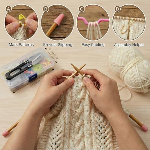 Gkinikg Knitting Tools Set With Storage Case Knitting and Crochet Accessories For Sewing Repair And Diy Craft Projects Includes Scissors Stitch Markers Needles and Ruler