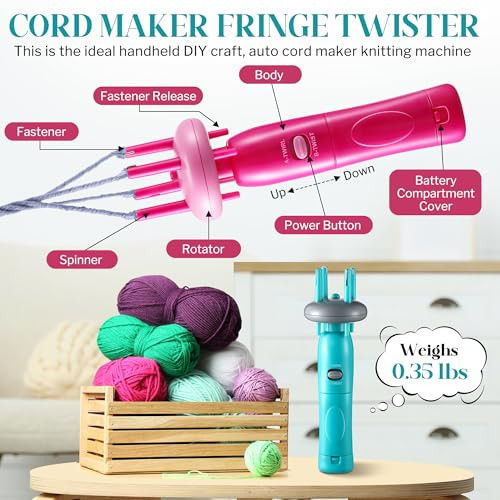 Enhon Cord Maker Portable Fringe Twister Handheld Cord Maker For Craft Yarn Making Twister For BeginnersGreen+Pink