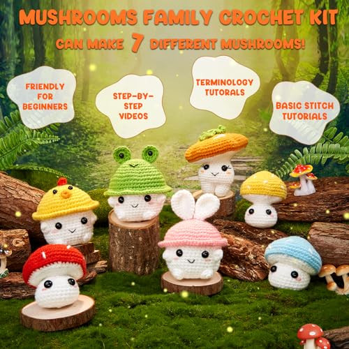 Magimuse Crochet Kit For Beginners Mushroom Family Crochet Craft Kit StepByStep Video Tutorials Included BeginnerFriendly Amigurumi Project With 40% More Yarn