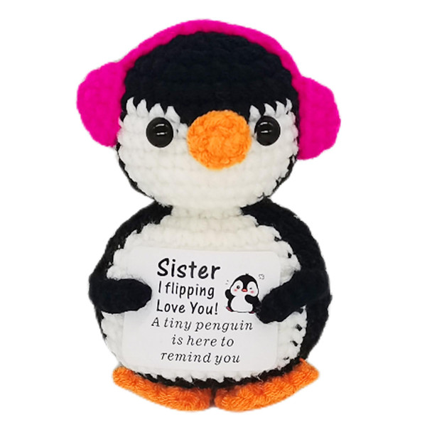 Qyqkfly Handmade Crochet Positive Penguin Birthday Gifts For Brother Boy Friend Mini Funny Brother From Sister Brother Easter Basket Stuff Essential For Birthday Graduation Gifts