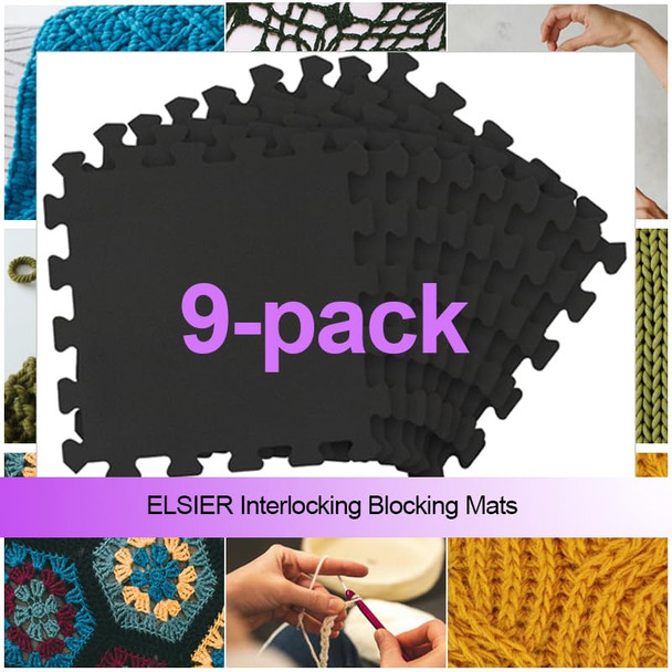 Elsier Interlocking Blocking Mats 12X12 9 Pack Knitting Blocking Mats Crochet Blocking Board For Knitting and Crochet Projects