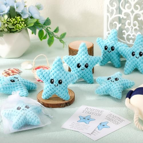 Roundfunny 6 Sets Positive Starfish Funny Animals Gifts Positive Handmade Funny Crochet Back To School Thank You Appreciation Gifts For Coworker Employee Team Party Favor
