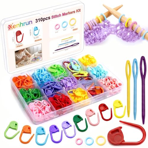 Xenhrun Crochet Stitch Markers Kit 310Pcs Large Locking Crochet Counter Clips and Marker Rings For Crocheting Knitting With Compartment Storage Box Reusable For 1000+ 0 Snagging 1S Open and Close