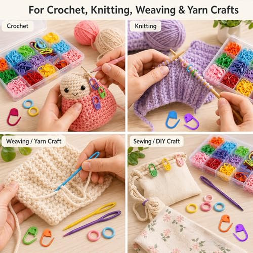 Xenhrun Crochet Stitch Markers Kit 310Pcs Large Locking Crochet Counter Clips and Marker Rings For Crocheting Knitting With Compartment Storage Box Reusable For 1000+ 0 Snagging 1S Open and Close