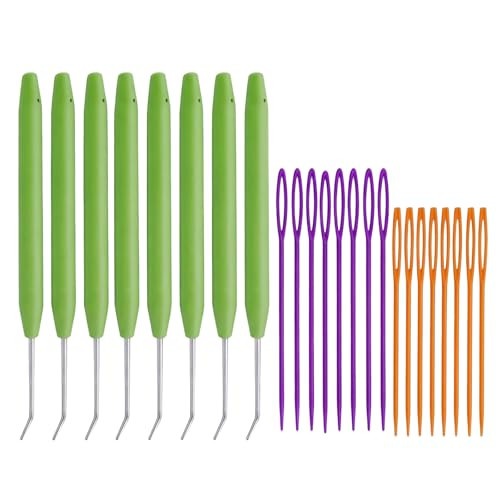 Erioctry Loom Knit Hook Set 8 Pcs Green Crochet Needles and 16 Pcs Plastic Sewing Large Eye Needles Kit Complete Diy Craft Knitting Tools For Beginner Knitter Crocheter