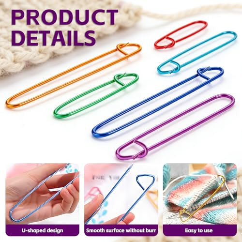 Iogog 6 Pcs Knitting Stitch Holders 6 Size Aluminum Stitch Holders For Knitting ColorCoded Stitch Holder Set Large Safety Pins For Sweaters Scarves Crochet and Diy Craft Projects 6 Colors