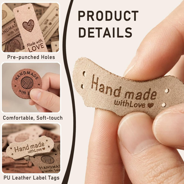 Togetrue 40Pcs Leather Handmade Tags Faux Made With Love Tags For Crochet Items Crochet Tags For Handmade Items Knitting Sewing Projects And Diy Crafts Style A Sewing Labels For Handmade Items Leather Tags