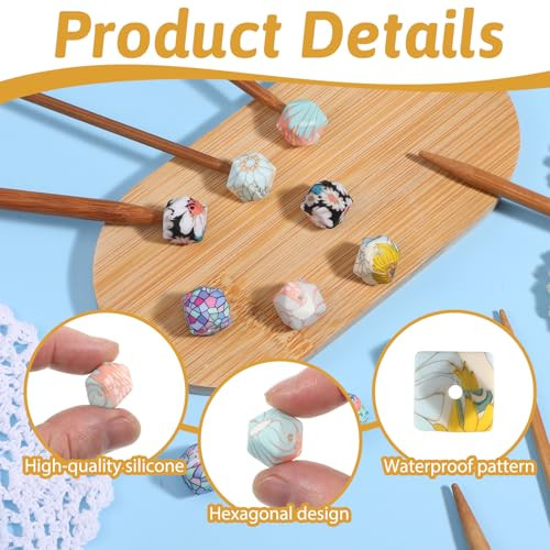 Exircy 10 Pcs Knitting Needle Stoppers Hexagon Print Knitting Needle Point Protectors Silicone Knitting Needles End Caps Needles Tip Cover For Knitting Accessories