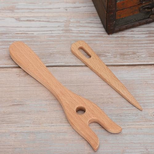 Hilbelifu Wooden Knitting Fork And Big Eye Needle Set Beech Wooden Weaving Tool Multifunctional Fork Type Knitting Tools For Bracelet Necklace And Braided Projects