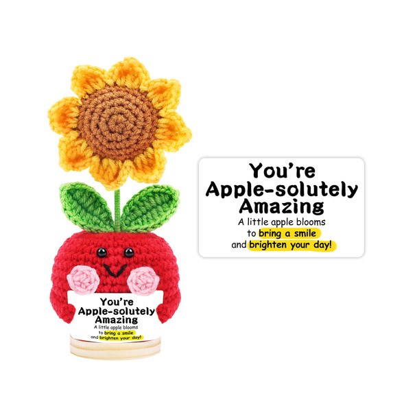 Jelutar Mini Funny Sunflowers 3 Inch Knitted Doll With Optimistic Card For Cheer Up Gifts And Party Decorations Cute Sunflower Plant Crochet Doll For Birthday Gifts Sunflower Plant