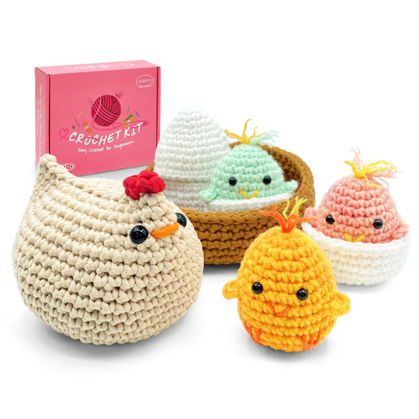 Sgibyn Crochet Kit For Beginners With StepByStep Video Tutorials Starter Crochet Chicken Animals Kit For Women Teens Handcraft Amigurumi Knitting KitsChicken Family