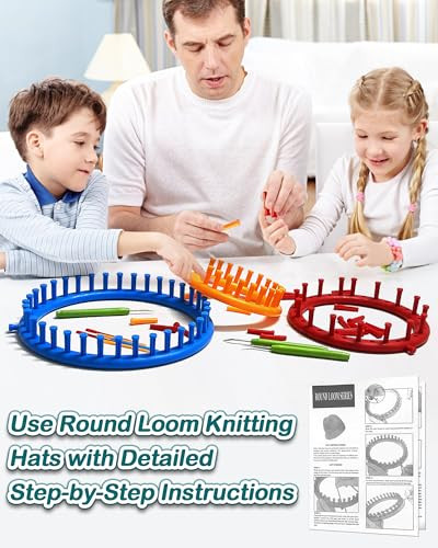 Ucdrma Loom Knitting Kit With StepByStep Instructions CostEffective 3 Size Round Knitting Loom For Beginners Easy and Quick Hat Knitting Loom Set/Scarf Loom Knitting Set With 3 Hooks and 6 Needles