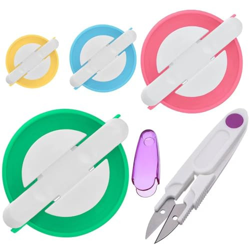 Shijunhe Pom Pom Maker Pom Pom Knitting Loom Kit Fluff Ball Weaver Needle Craft Diy Knitting Crochet Craft Tool Kit 4 Sizes Pompom Maker Tool Set +1Ps Scissors
