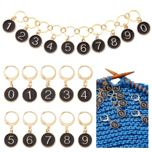 Nbeads 1 Pcs 09 Number Knitting Row Counter Chains And 10 Pcs Stitch Markers Alloy Enamel Stitch Marker For Knitting Weaving Sewing Jewelry Making Crochet Tracking Black