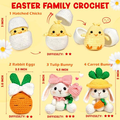 Magimuse Crochet Kit For Beginners Crochet Starter Kits For Adults Amigurumi Craft Knitting Crochet Animals Kits W StepByStep Video Tutorials Easter Bunny/Chick/Eggs40%+ Yarn