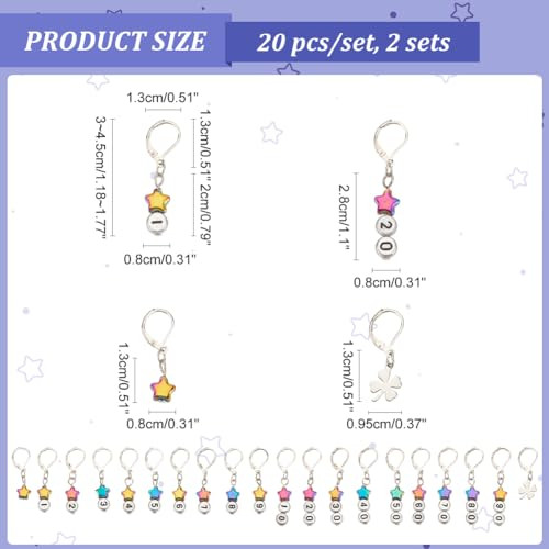 Nbeads 40 Pcs Star Number Stitch Markers Mixed Material Crochet Stitch Marker Removable Leverback Hook Locking Stitch Marker For Knitting Weaving Sewing Jewelry Making