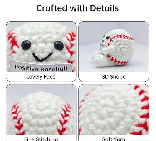Jometo Ame Positive Crochet Baseball Gifts For Players and Fans Emotional Support Plush Crochet Funny Inspirational For Men Women Baseball Players