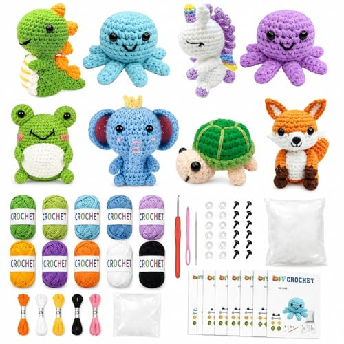 Ebzoyor Crochet Kit For Beginners 8 Cute Animal Amigurumi Projects With StepByStep Video Tutorials Diy Crochet Starter Kit With Yarn Hook Stuffing and Supplies Creative Craft For Adults And Teens