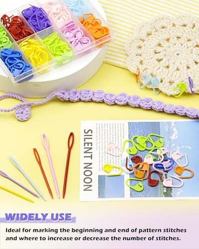 Fiveizero 200 Pcs Stitch Markers 10 Color Knitting and Crochet Markers With Clip Sewing Needles Plastic Eyelets For Diy and Craft Sewing