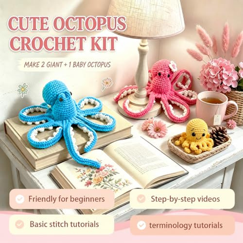 Magimuse Crochet Kit For Beginners Octopus Family Amigurumi Craft Kit Includes StepByStep Video Tutorials And 40% More Yarn Ideal For Beginner Crochet Projects