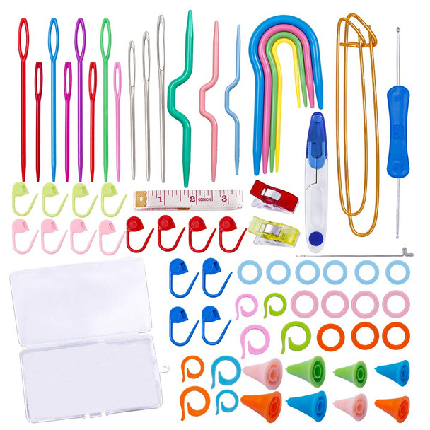 Jupean 6 Sizes Knitting Stitch Holders For Knitting 100 Pcs Crochet Stitch Markers For Crocheting Crochet Accessories With Storage Box For Quilting Sewing