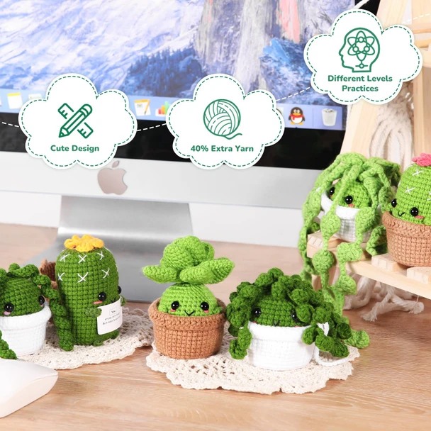 Imcrasy Crochet Kit For Beginners With Step By Step Video Lessons 6 Pc Potted Plants And Succulent Family Crochet Kit With Crochet Accessories2025 Version