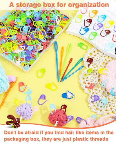 Fiveizero 300Pcs Fiveizero Stitch Markers With 6 Pieces Of Large Blunt Sewing Needles Colorful Knitting Markers Plastic Crochet Hook Clip Bulk Crochet Hook Markers For Knitting Stitch Locking Clip Crochet Hooks